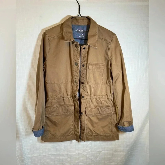 Eddie Bauer Jackets & Blazers - Eddie Bauer Womens Tan Jacket 100% Cotton Size Medium Petite W/Pockets